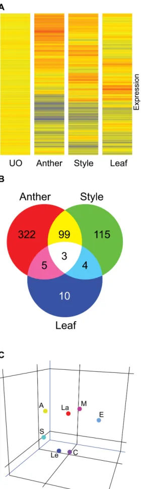 Figure  3.  Tissue-specific  comparison  between ovule, style, anther and leaf tissues