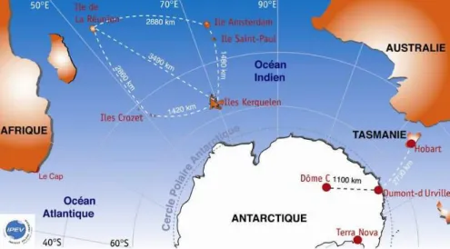 Figure 7 – Carte du Territoire des Terres Australes et Antarctiques Françaises (source : Institut po- po-laire français Paul-Émile Victor - IPEV) 