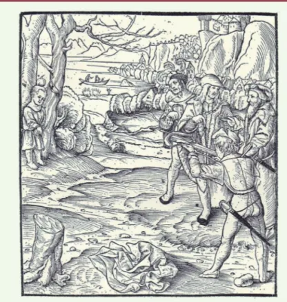 Figure 1. Importance de la précision. Guillaume Tell visant une pomme posée  sur la tête de son fils, gravure sur bois de Hans Rudolf Manuel Deutsch (1554)  (© Wikimedia Commons)