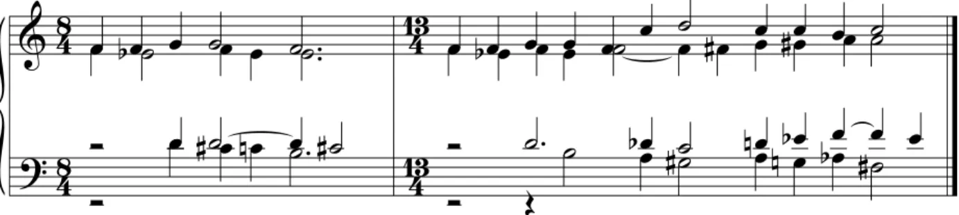 Figure 1.3.6 : Harmonisation en mouvement contraire au quatuor à cordes,   deux premières séquences (mes