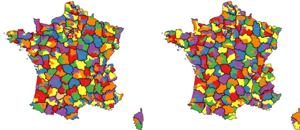 Figure 1 : Exemple de redécoupage électoral à 404 circonscriptions produit par fusion intra-départementale de circonscriptions