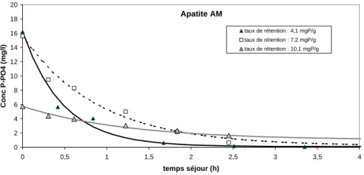 Figure 6 : Ajustement du modèle cinétique pour la phosphorite AM pour différentes concentrations d’entrée et états de  saturation