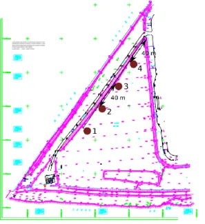 Figure 1. Localisation des points d'échantillonnage sur la parcelle de Bègles avant la construction de la biostation