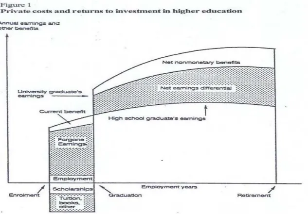 Figure 1 : Gains et coûts monétaires et non-monétaires associés à un investissement en éducation