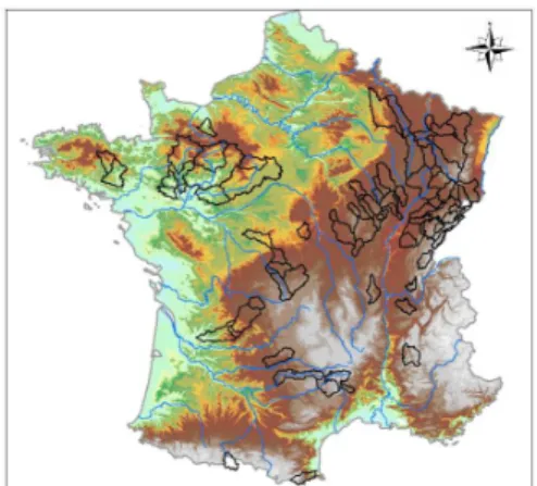 Figure 5 : Carte de localisation des 86 bassins versants étudiés en France 