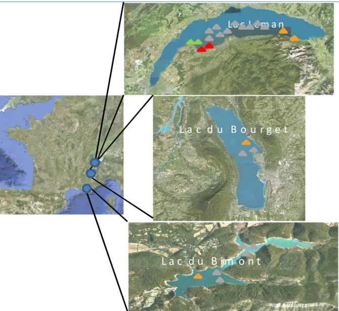 Figure 5. Localisation des trois lacs qui ont permis la création de la base de données
