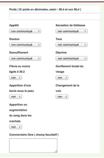 Figure 1. Formulaire que remplit le patient chaque semaine sur  la web-application Moovcare TM 