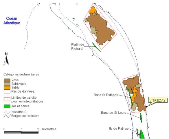 Figure  16  :  Répartition  spatiale  des  catégories  sédimentaires  pour  l'ensemble  des  échantillons  de  la campagne  Benthos 2000
