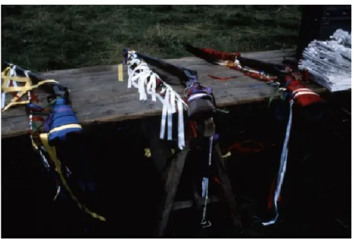 Figure 12.  Les « carabines sacrées » de Lawrence Paul Yuxweluptun au Healy Hall, 14  septembre 1997