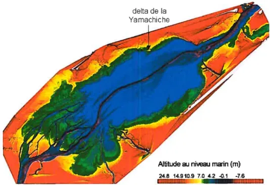 figure 2.3. Le lac Saint-Pierre, modèle numérique d’élévation de terrain (Environnement Canada, 2004).
