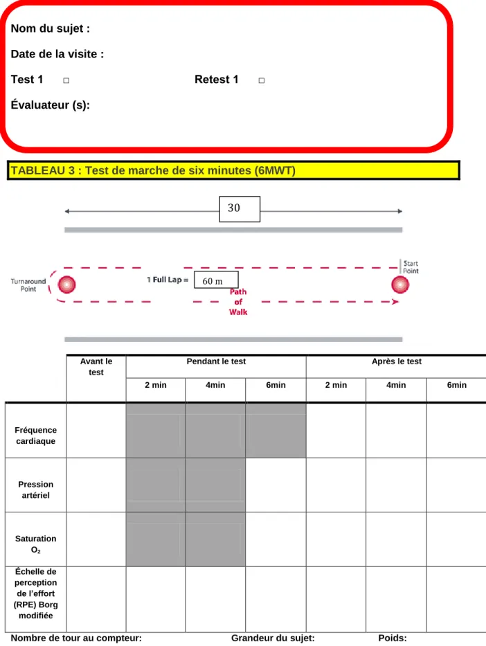 TABLEAU 3 : Test de marche de six minutes (6MWT) 