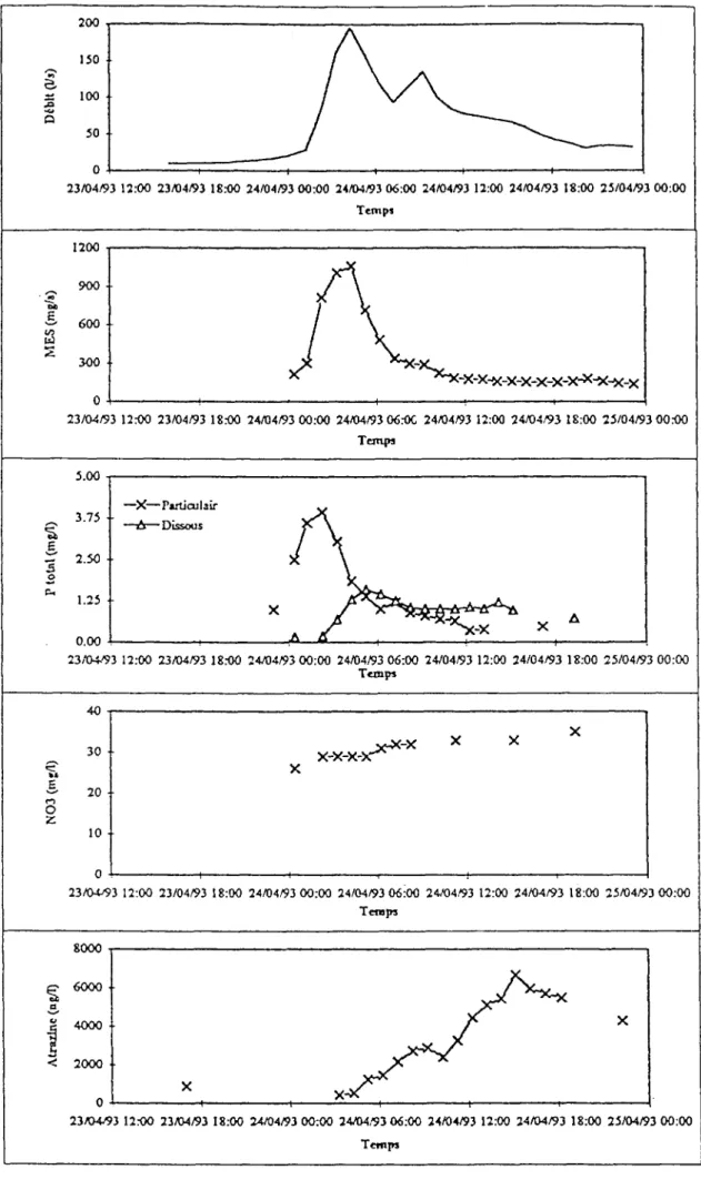 Figure 3.1 : Transfert de polluants sur le bassin du Ruiné: crue 1