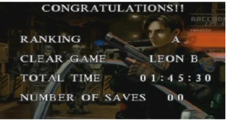 Fig. 1 Écran d‘évaluation finale de Resident Evil 2 (Capcom, 1998) 