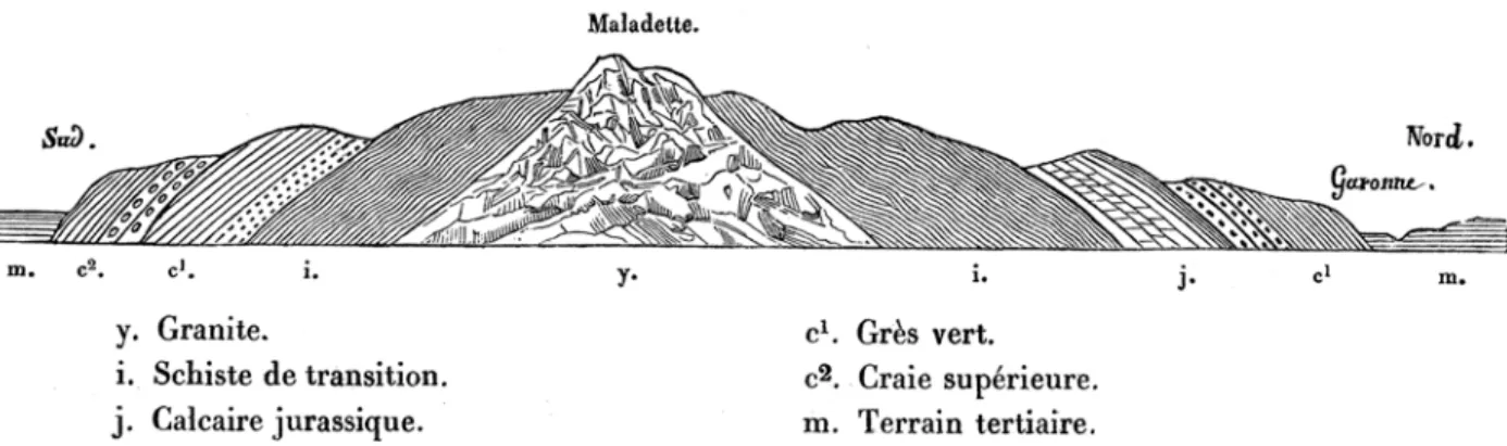 Fig. 1. Coupe transversale des Pyrénées par Armand Dufrénoy et Léonce Élie de Beaumont