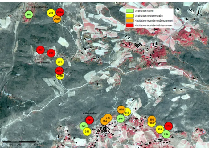 Figure 9 : Impact de l’incendie de Vidauban sur les 22 habitations du Plan-de-la-Tour concernées par  les enquêtes de terrain 