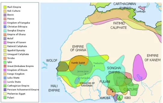 Figure 4 - Empires et royaumes d'Afrique de l'Ouest avant la colonisation européenne 