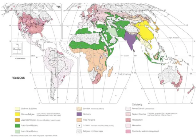 Figure 5 - Carte des religions du monde où aucune distinction n’est faite entre les RTA 