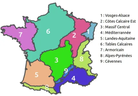 Figure 6     : Cartographie des 9 hydro-écorégions