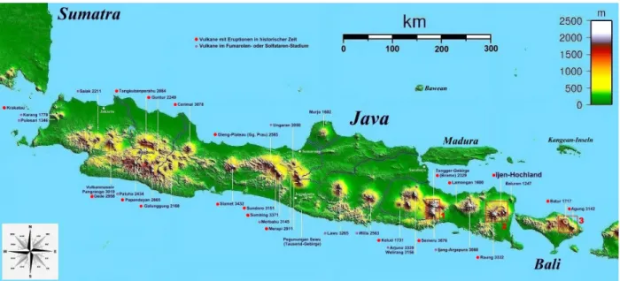 Figure III. Les nombreux volcans sur l’île de Java 