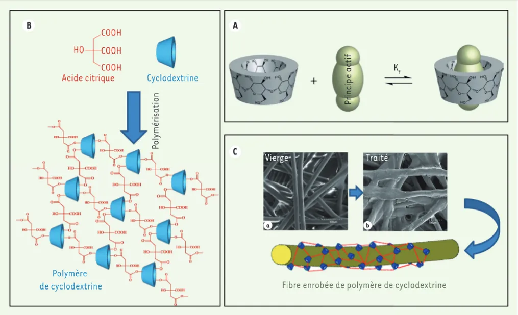 Figure 1. A. Formation d’un complexe d’inclusion réversible entre une cyclodextrine et un principe actif