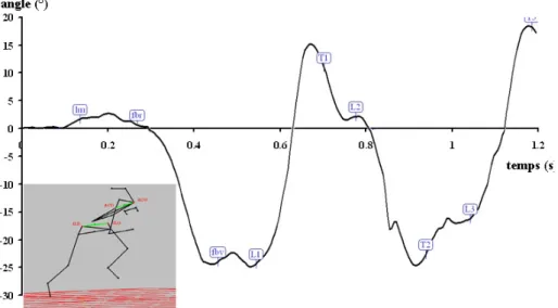 Figure 41 : Evolution de l'angle épaules-bassin dans le plan transverse pour un expert 