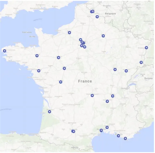Figure 1: Situation géographique des 34 universités répondantes 