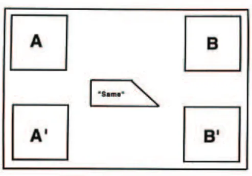 Figure 2. Matrice de complément et de construction d’analogies par les chimpanzés  (Thompson &amp; Oden, 2000)  