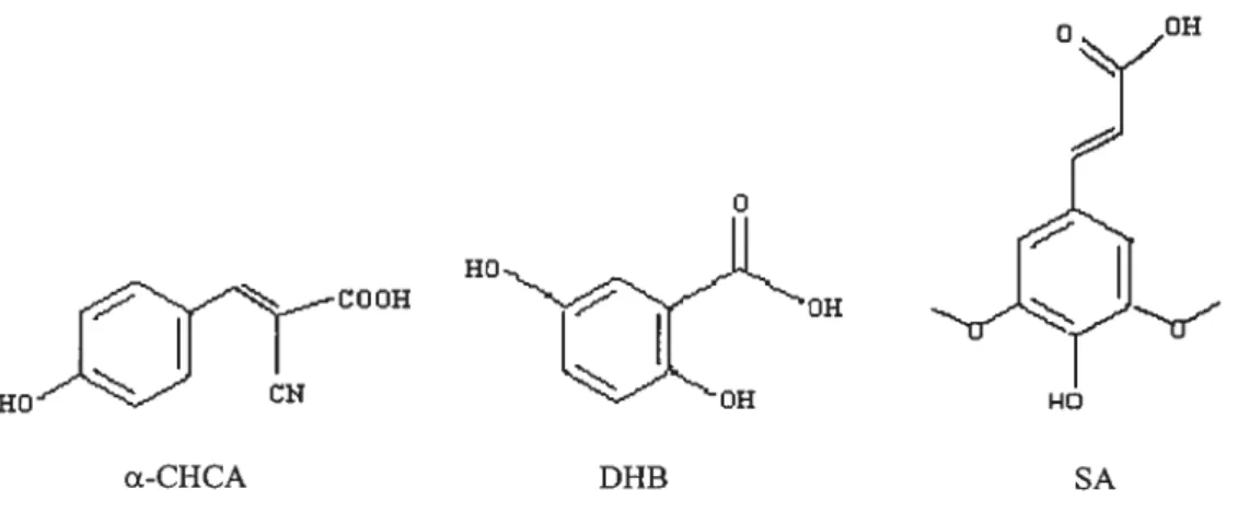 Figure 2.5. Principales matrices MALDI pour l’analyse des protéines et des peptides