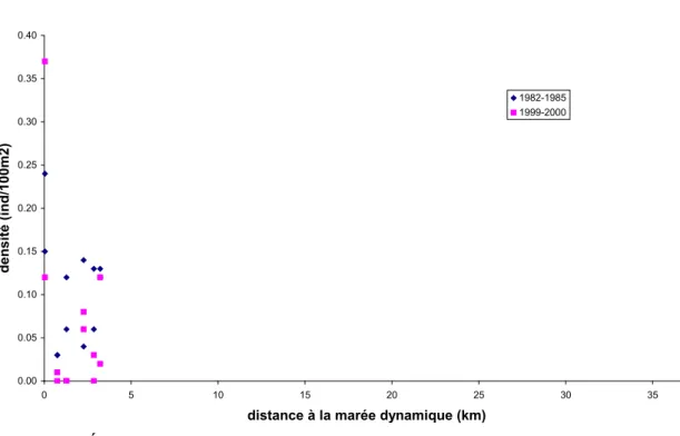 Figure 3. Évolution des densités d'anguilles dans le bassin de la rivière Sud-Ouest (Bas-Saint- (Bas-Saint-Laurent, Québec)