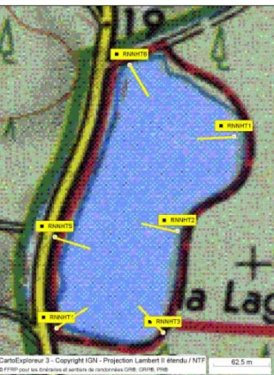Figure 3 : Exemple de carte des transects effectués sur la lagune de Contaut (S5) 