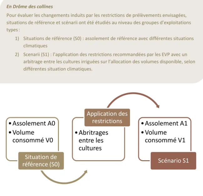 Figure 3 : Schéma récapitulatif de la mise en œuvre des restrictions dans le modèle Drôme des  Collines 