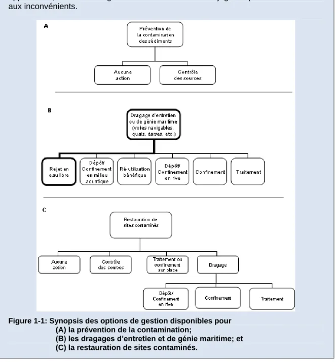 Figure 1-1: Synopsis des options de gestion disponibles pour    (A) la prévention de la contamination; 