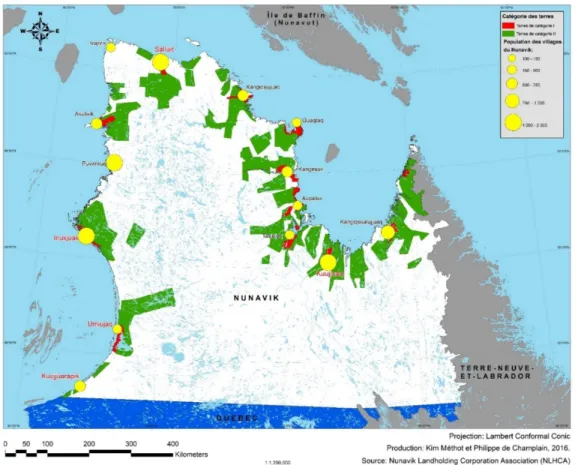 Figure 1: La division territoriale au Nunavik selon la Convention de la Baie-James et du Nord-du-Québec  