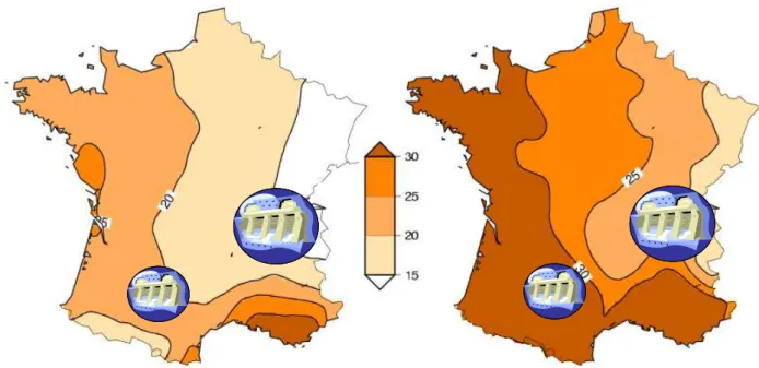 Figure C5 : Nombre maximum de jours secs consécutifs en été selon le modèle ARPEGE 