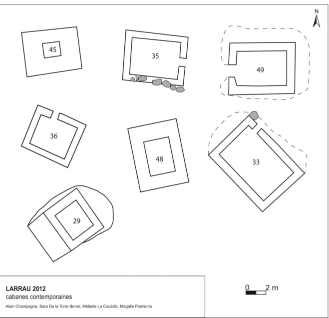Figure 4 : Planche récapitulative des cabanes rectangulaires avec plusieurs assises conservées