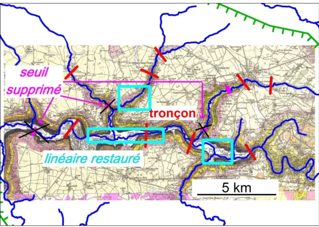 Figure 5: exemples d’échelles d’intervention plus larges. Trois secteurs assez longs sont restaurés