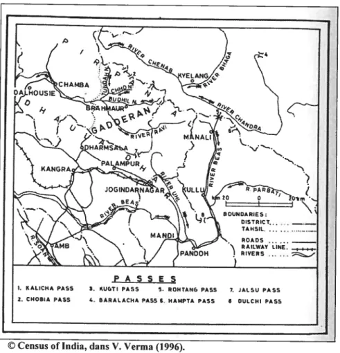 Figure 5. Carte du Gadheran et des deux versants de la chaîne du Dhauladhar