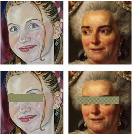 Figure 2.1.  Variations in degree of smile, for unmasked (top row) and masked (bottom  row) conditions