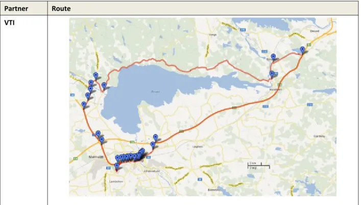 Table 4: Test routes   N.B. the maps are not to scale