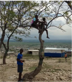 Figure 10: Jeunes grimpant un arbre à la place  Horeb. Par P. Marie, 2015. ©2015 par 