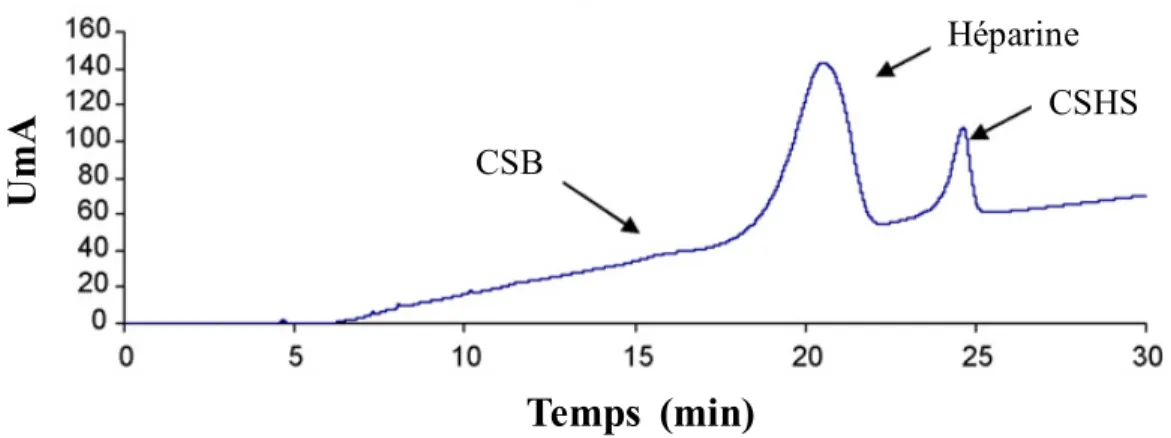 Figure 8. Analyse de l’héparine contaminée par HPLC échangeuse d’anion. 