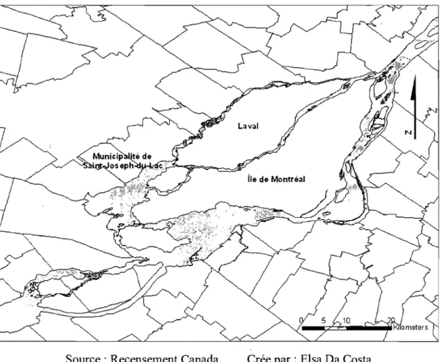 Figure 1.1  : Carte de localisation de Saint-Joseph-du-Lac 
