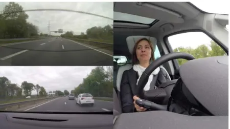 Figure 4 : Exemple de vu e des trois caméras placées dans le véhicule et présenté au sujet lors  des entretiens d ’autoconfrontation