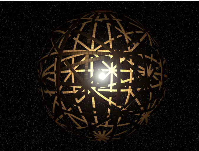 Figure 5: Alternative Artistic Presentation of the star system KIC8462852 with some of the 8 large occulters 