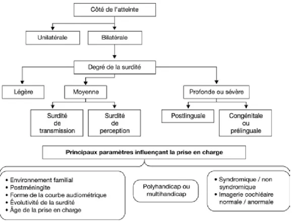 Figure 2.  Arbre décisionnel pour la classification des surdités, issu de Mondain et al