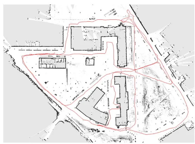 Figure 2.10: Example of a map of the Freiburg University campus constructed with the SLAM-algorithm proposed in [17]