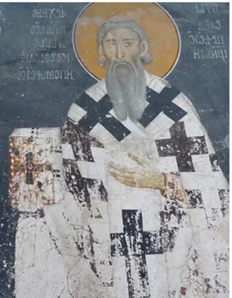 Figure 10.  Anonyme, Saint Sava, v. 1228, Fresque, Église du Roi, Monastère de Studenica,  Serbie,  [En  ligne],  https://fr.wikipedia.org/wiki/Wikip%C3%A9dia:Wikimedia_Commons