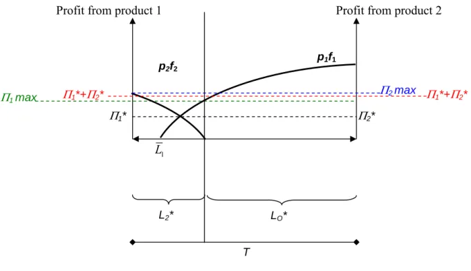 Figure 3: Graphical representation of labour allocation of a part-time farmer allocating  much time off farm 