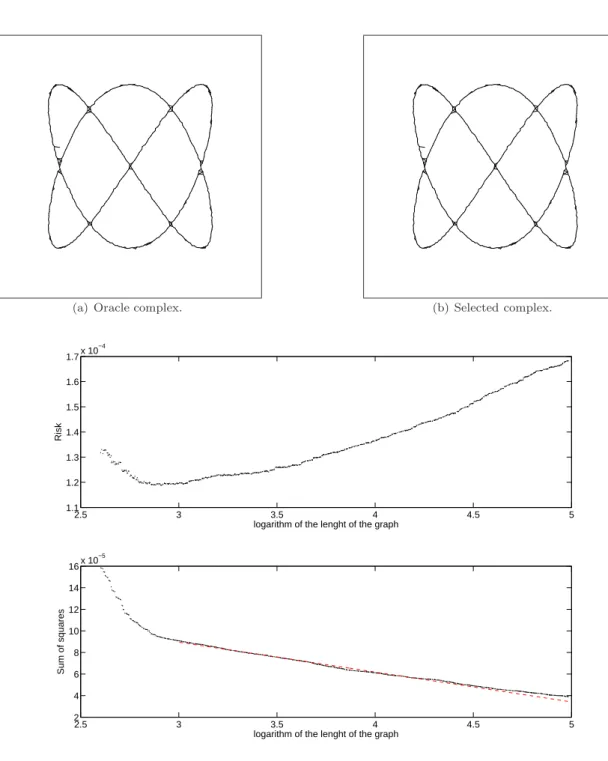 Figure 5: Results of the slope heuristics for the selection of a complex defined on noisy landmarks for the Lissajous curve simulation