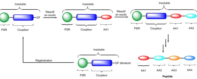 Figure 1.  Structure générale de différents polymères organiques a) PSR b)  PPh 3 -PSR c)  PSNR d) PEG 
